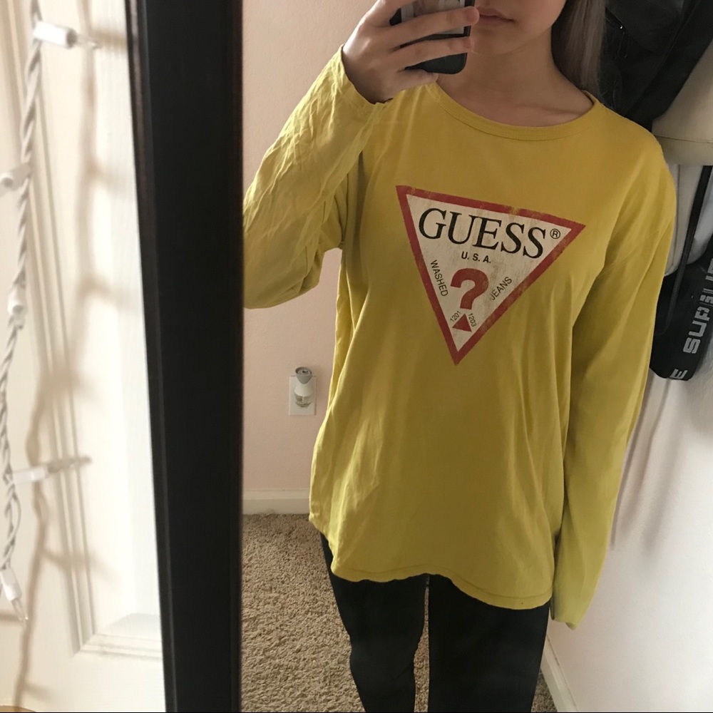 Vintage Yellow Guess Long Sleeve T-shirt